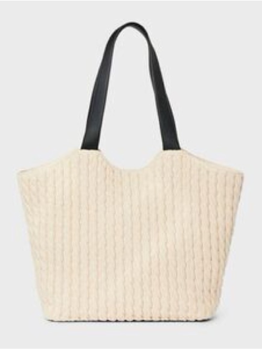 A New Day Cream Quilted Tote Bag with Black Handles NWT